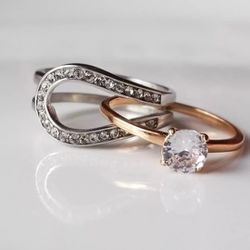 Tk316 stainless Steel Wedding Ring Set 