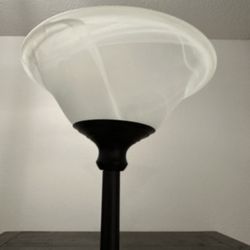 Dark brown metal standing lamp glass shade - $25