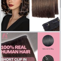 2 Pcs Short Hair Extensions, Extensions Clip in Human Hair for Women Adding Volume 6 inch Dark Brown