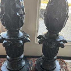 Pair of Painted Black Cast iron Pineapple Finials.