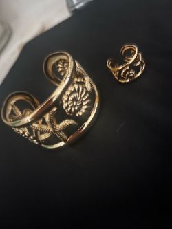 Gold-Tone Cuff Bracelet and Ring Set