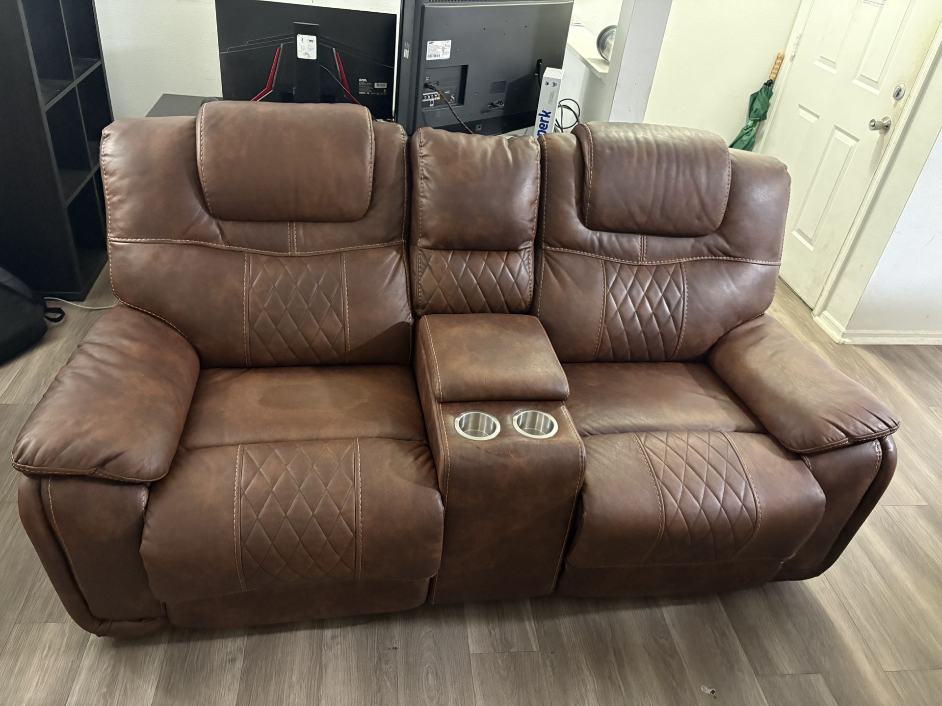 Santiago brown leather reclining loveseat