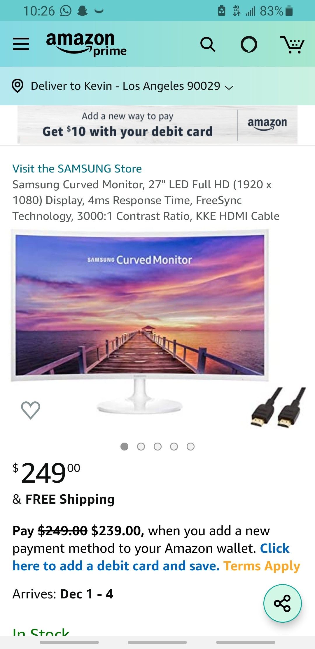 Samsung curved monitor 27in