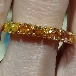 Very Lovely 😍 New In Box 14k Yellow Gold Autumn 🧡 Colored Genuine Sapphire Ring 💍!