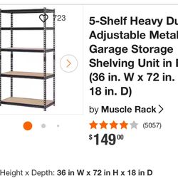 5-Shelf Heavy Duty Adjustable Metal Garage Storage Shelving Unit
