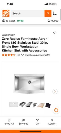 Glacier Bay Zero Radius Farmhouse Apron-Front 18G Stainless Steel 30 in. Single Bowl Workstation Kitchen Sink with Accessories