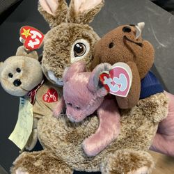 Plush Easter Bunny Basket W/3 Beanie Babies 