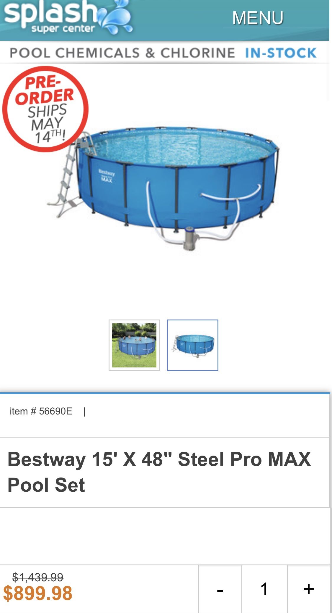 Bestway Steel Pro Max Swimming Pool w 1000GPH Filter, 15x48” Round
