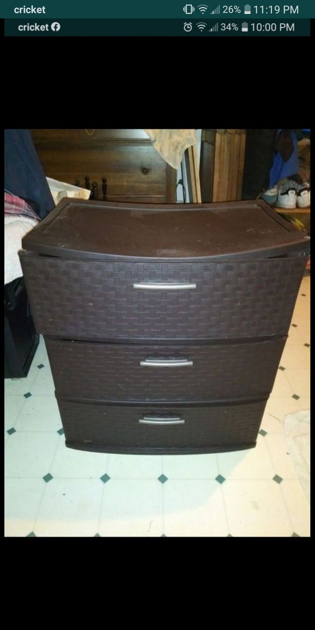 3 Plastic Drawer Unit. Dark Brown. Great for storage or clothes.