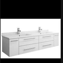 Vanity 60” Fresca Lucera 60” White Wall Hung Bathroom Cabinet