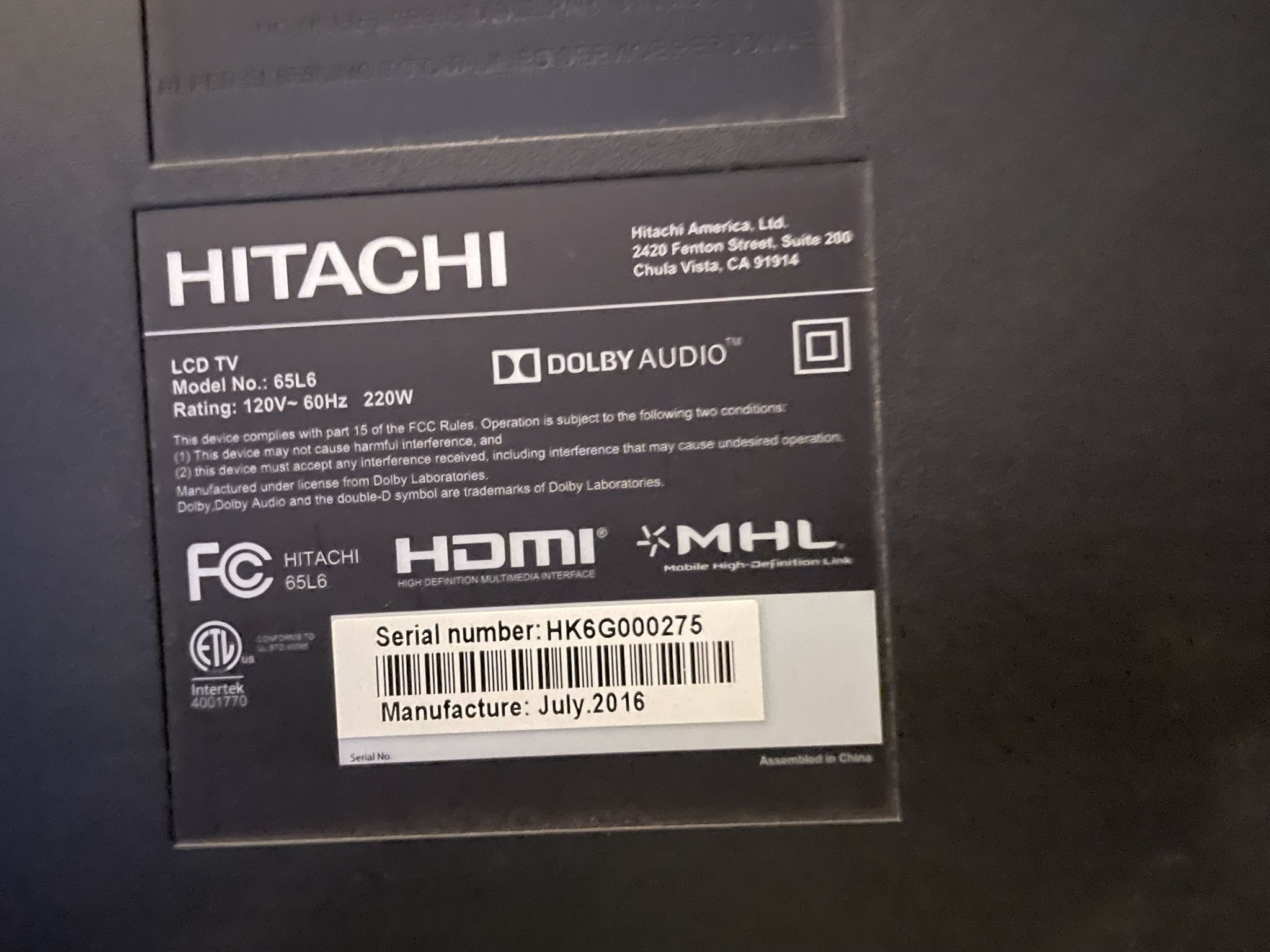 Hitachi 65” 4k Tv And Firestick 