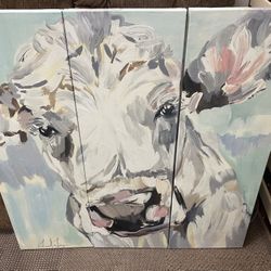 Cow In the Pasture 3 Pc Large Canvas Picture 3 Ft X 3 Ft