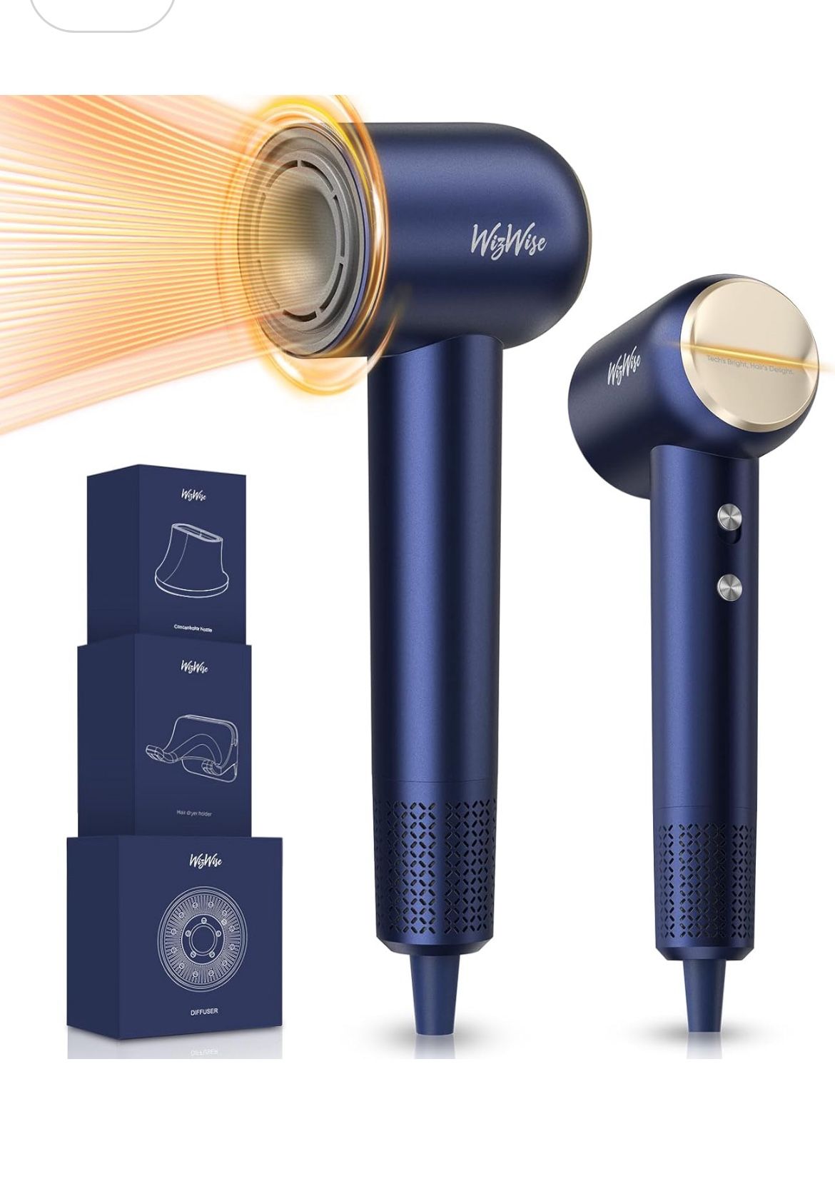 Hair Dryer, 1500W High Speed Ionic Hair Dryer with Diffuser for Curly Hair, 110,000RPM Blow Dryer, 4 Temps&2 Speeds, Low Noise, 3 Attachments