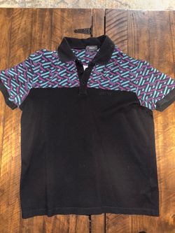 Authentic Versace La Greca Polo Shirt XL Blue Purple Black