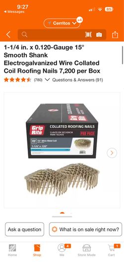 1-1/4 in. x 0.120-Gauge 15° Smooth Shank Electrogalvanized Wire Collated Coil Roofing Nails 7,200 per Box