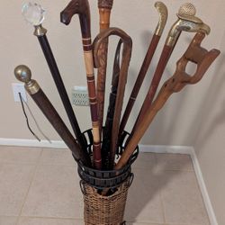 Cane  Stand With 10 Old Canes