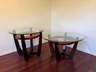Round Glass Top Side Tables Set of 2