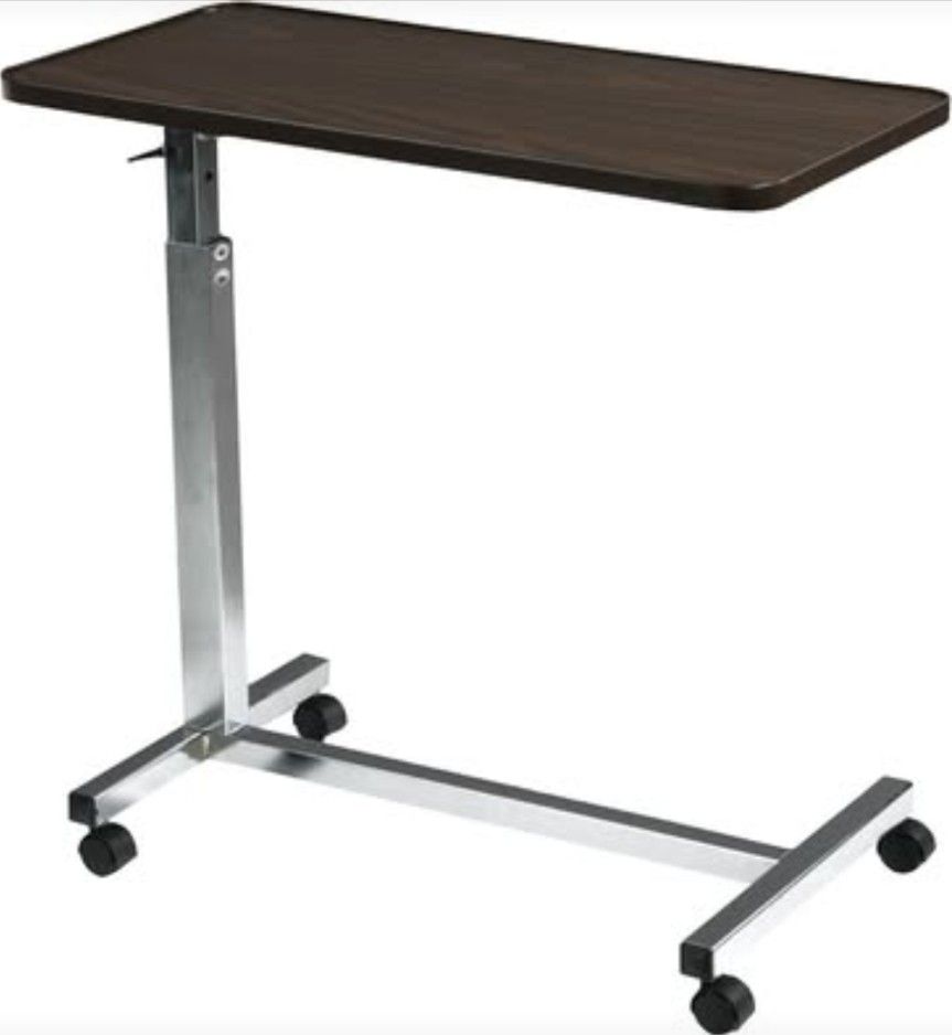 Overbed Bedside Table, Drive Medical Adjustable with Wheels NEW