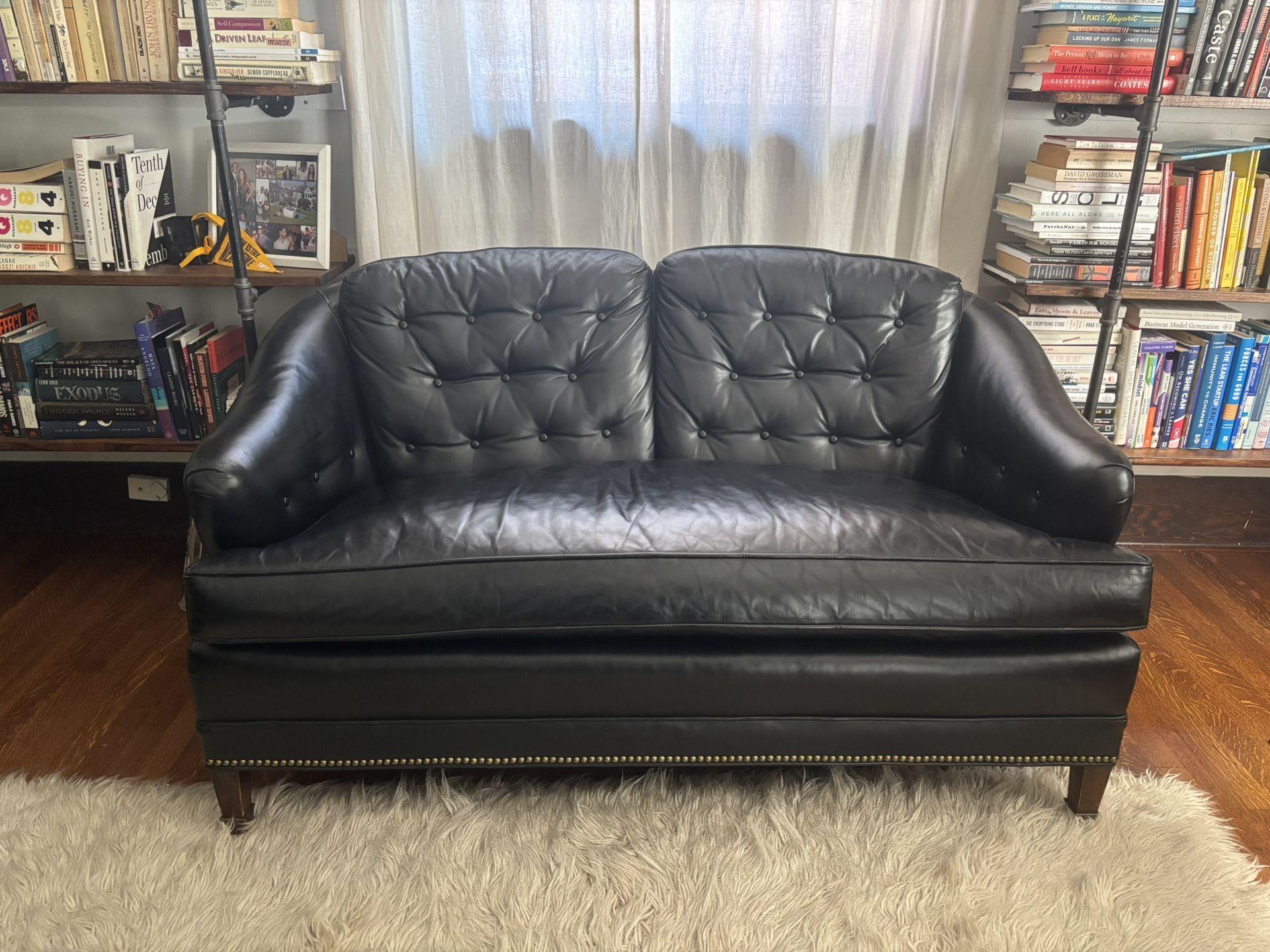Chesterfield Style Black Leather Loveseat