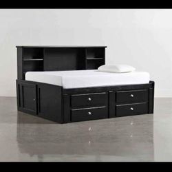 Summit Black Full Wood Bookcased Platform Daybed With 4-Drawer Storage Unit 