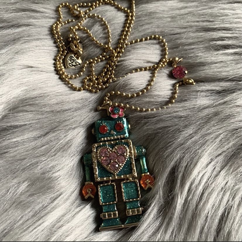 Betsy Johnson Green Legendary Robot Necklace