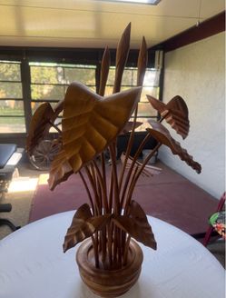 Vintage hand-carved wooden floral arrangement