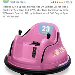 Kidzone 12 V to speed electric right on bumper car with remote, LED lights, and Bluetooth speakers