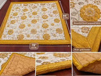Beautiful Gold Floral Quilted Area Rug / Floor Mat Approx. 5.5' × 6.5'