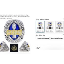 Brand new Size: 11-D20.22MM-C65MM Fantasy Football Ring 2025,Fantasy Football Championship Ring with High-Grade Gift Box,League Champion Trophy Rings 