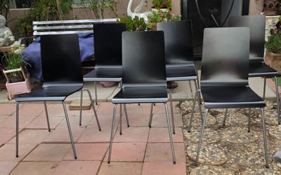 6 IKEA WOODEN AND METAL CHAIRS.