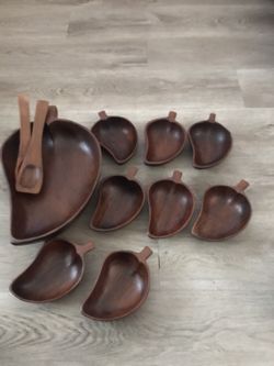 11 Piece  Vintage Salad Bowl Set Fork-spoon 1 Big Bowl 8 Small Bowls