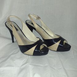 Ladies Peep Toe High Heels "White House/Black Market" Black & Cream Size 8