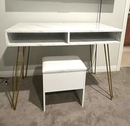 Novogratz Athena Computer Desk with Storage in White Marble