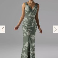 Floral Sage Green Satin Dress