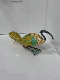 Vintage 1960s Thoth Ibis Sculpture Folk Art Egyptian Hand Painted Mid Century