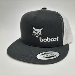 Bobcat Flat Bill Mesh Snapback Trucker Hat Cap Embroidered 