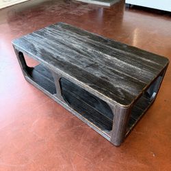 Black Wood Coffee Table with Lower Shelf and Curved Openings