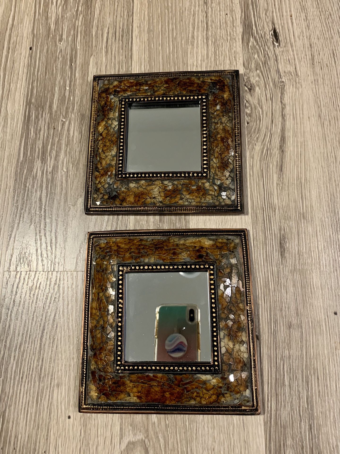 Set of 2 Small Brown Mirrors / Wall Decor
