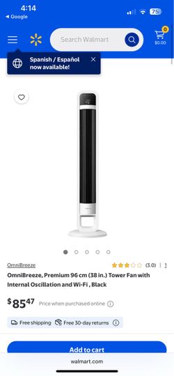 OmniBreeze OmniBreeze, Premium 96 cm (38 in.) Tower Fan with Internal Oscillation and Wi-Fi, Black