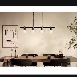 New In Box-Kaelix 4-Light Linear Chandelier with Clear Glass in Black