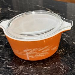 Vtg Pyrex Autumn Harvest Wheat Pyrex Caserolle With Lid 474-C 