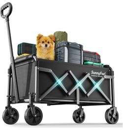 SUNNYFEEL Lightweight Folding Wagon Cart, 350LBS Portable Wagon Carts Foldable for Shopping Camping Garden Beach,Black