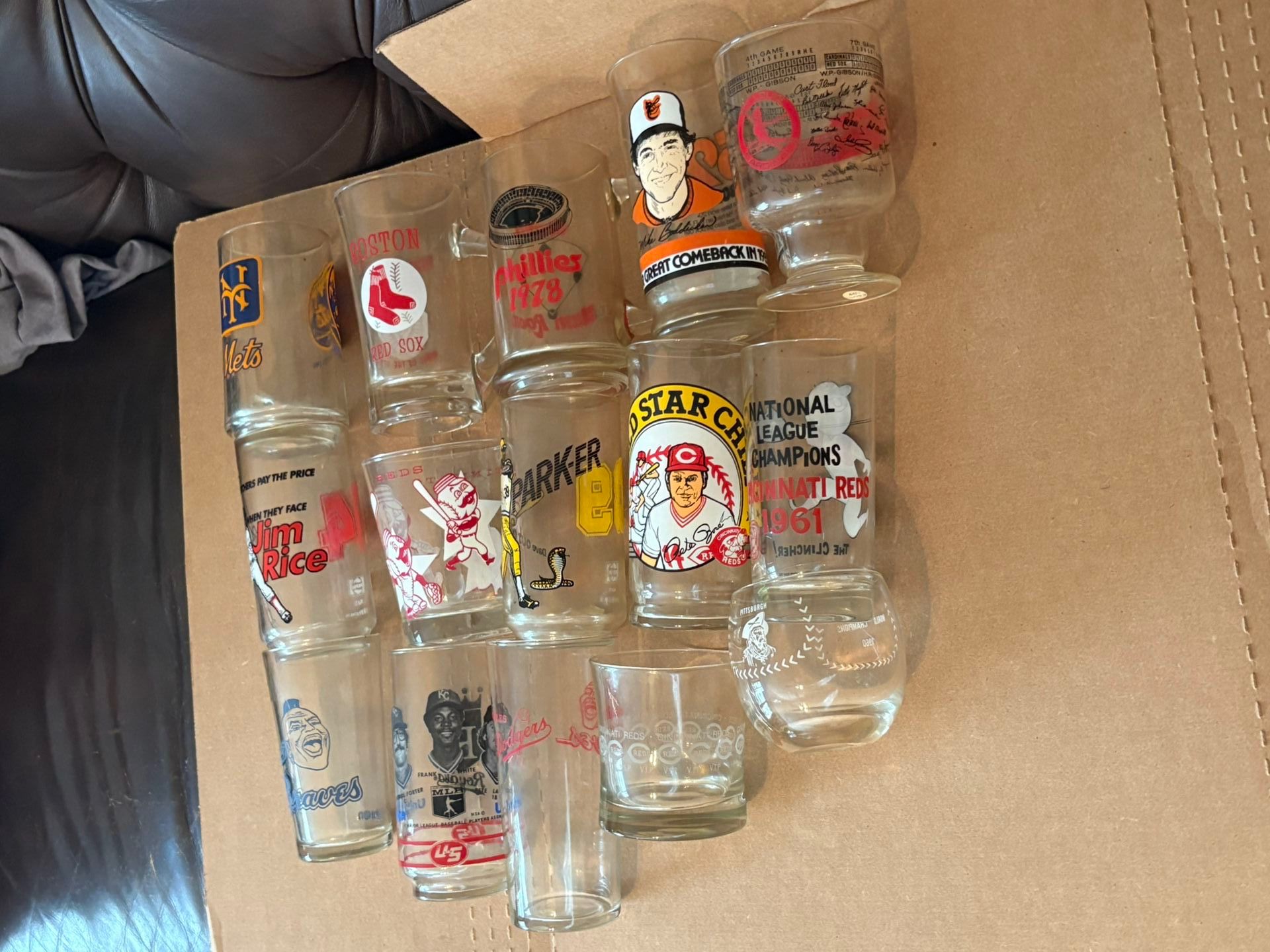 Baseball Vintage Glass Collection, 14 Different Rare Glasses