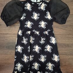 NEW Janie and Jack Black Floral Puff Sleeve Ponte Dress Sz 6