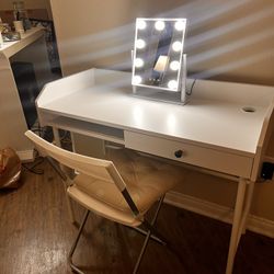 Desk + Chair + Vanity Mirror (IKEA - HAUGA) White (PICK/ UP-only)