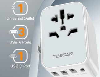 Universal Travel Adapter with USB Port and Type C, Worldwide Power Adapter EU/UK
