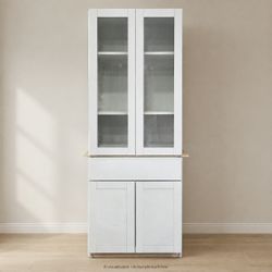 White Shaker Cabinet Set, 27 inch Sink Base plus Glass Wall Cabinet
