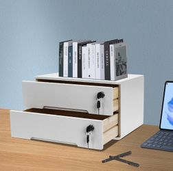2-Drawer Desk Organizer Wood Desktop Storage Cabinet Table Lockable Home 4* Keys