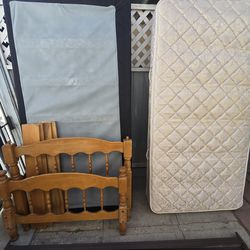 vintage twin-size wooden bed frame