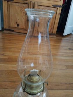 Vintage Clear Glass Kerosene or Oil Lamp with Banner Brass Fitting 18" Tall (M)